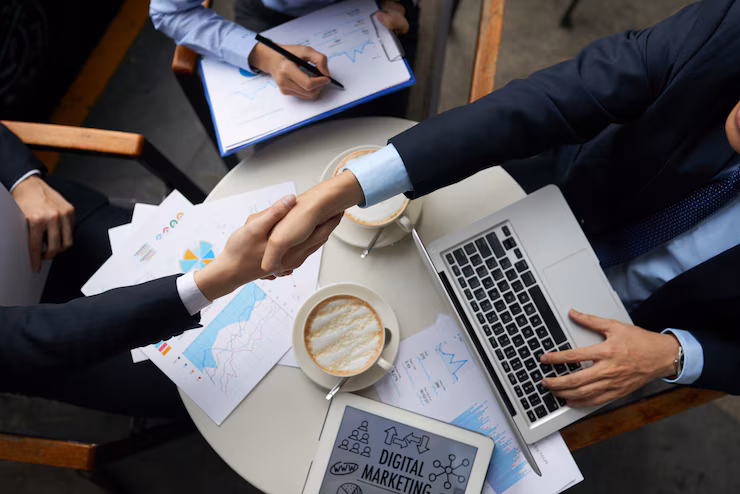 experienced business consultants analyzing data and documents